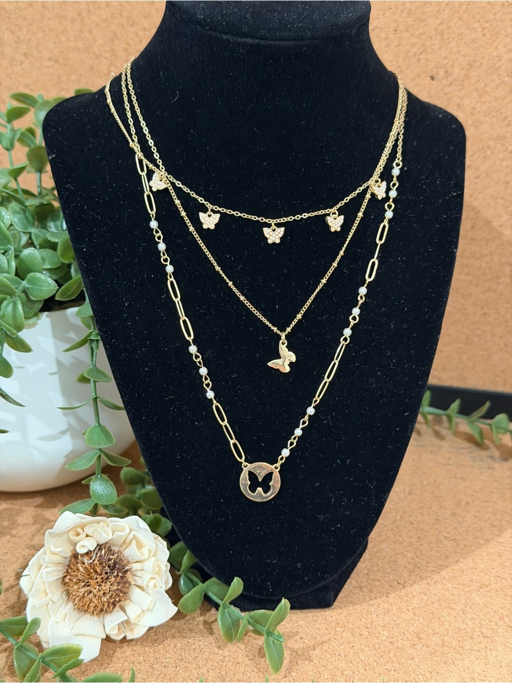 Gold Butterfly Multi-Layer Necklace Set